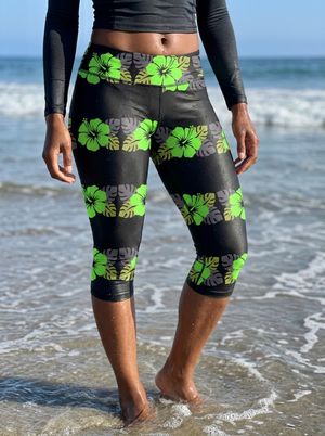 Neon Green Bloom Pua swim & gym leggings