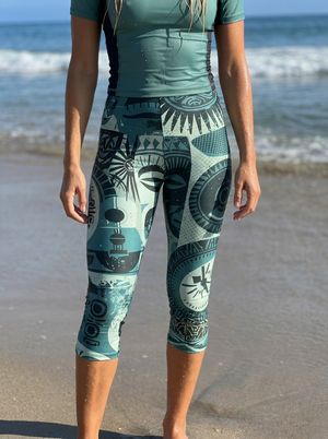 Transformative Teal Kahuna Leggings Capri Leggings — Lolekai