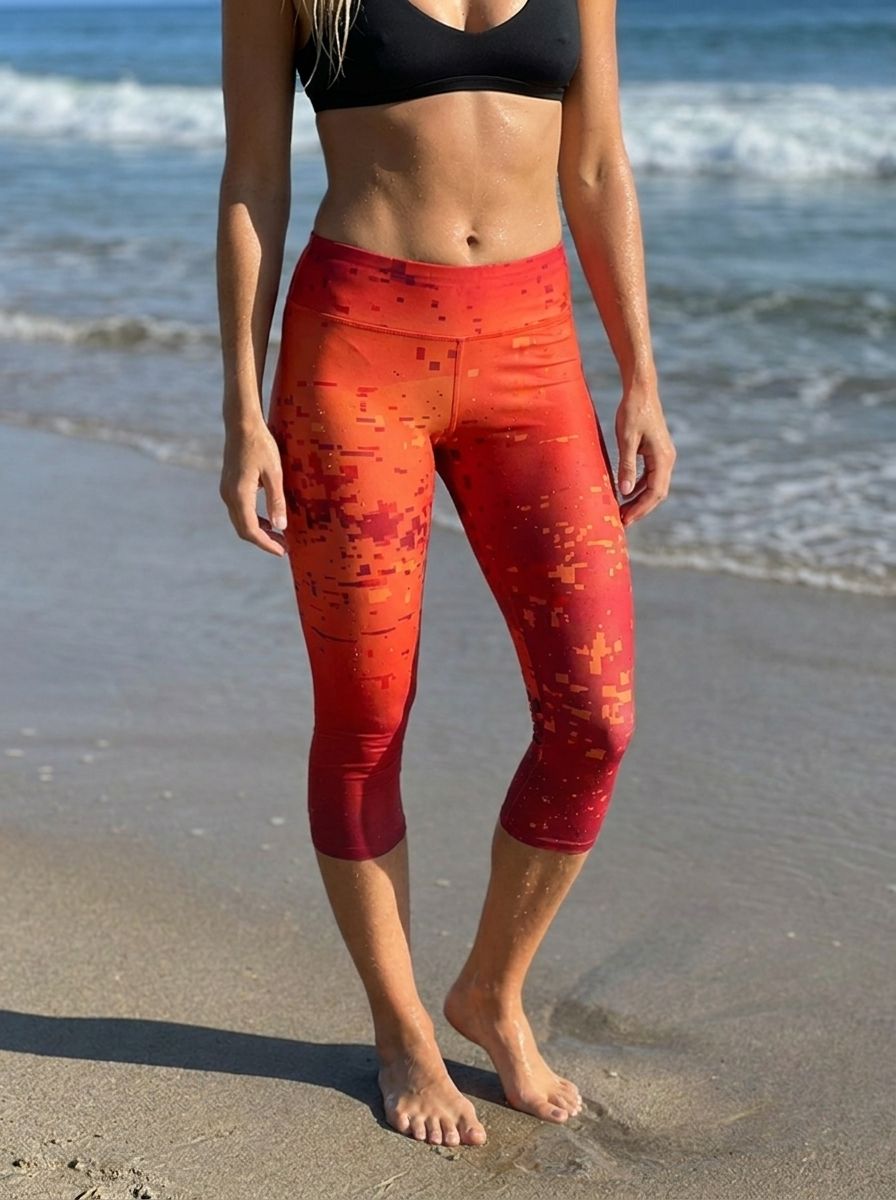Fiery Red Riptide Leggings Capri Leggings — Lolekai