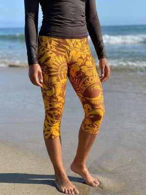 Yellow Honua Lehua Leggings Capri Leggings — Lolekai