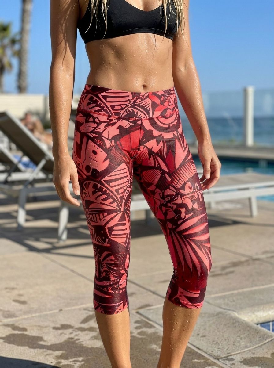Hot Pink Lani Lehua Leggings Capri Leggings — Lolekai