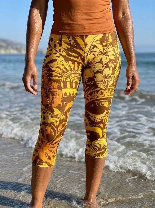 Lemon Yellow Honua Poni Capri Leggings Capri Leggings — Lolekai