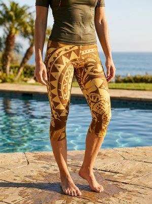 Yellow Koa Lehua Leggings Capri Leggings — Lolekai