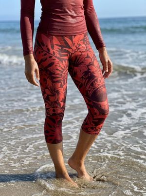 Fiery Red Honua Kai swim & gym capri leggings