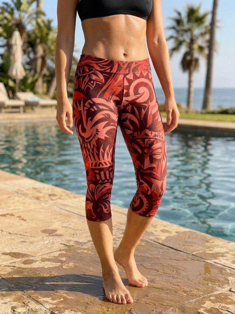 Coral Nalu Poni Leggings Capri Leggings — Lolekai