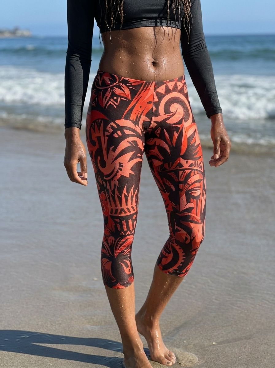 Coral Nalu Poni Leggings Capri Leggings — Lolekai
