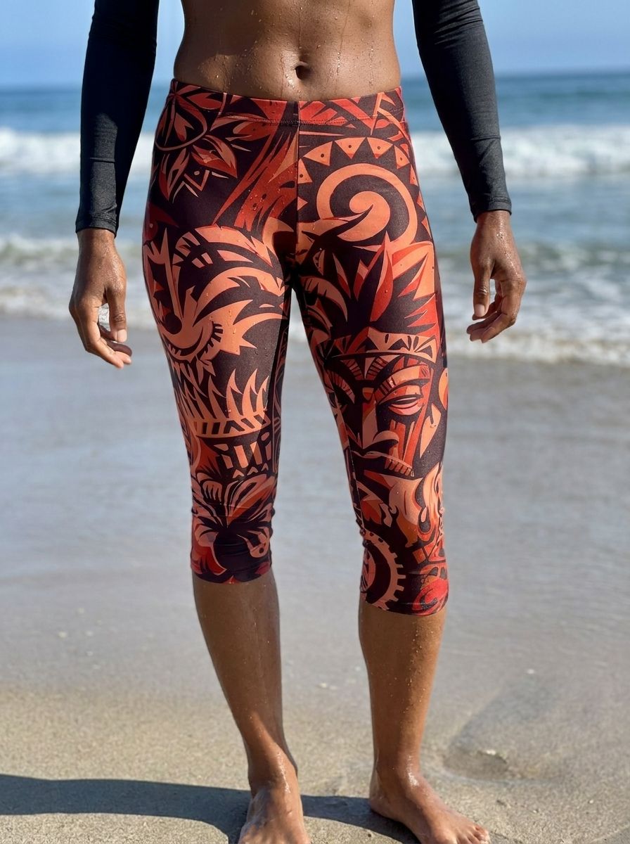 Fiery Red Nalu Kai Leggings Capri Leggings — Lolekai