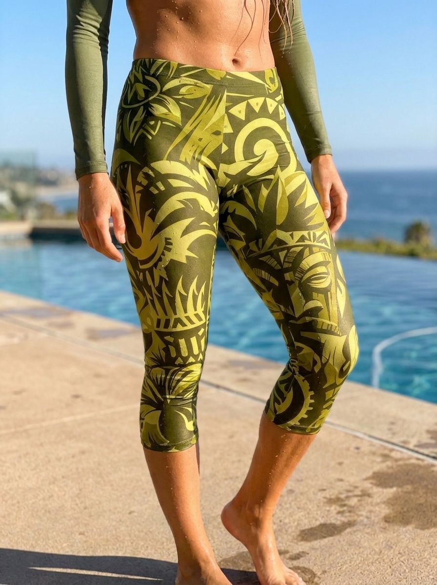 Lime Nalu Lehua Leggings Capri Leggings — Lolekai