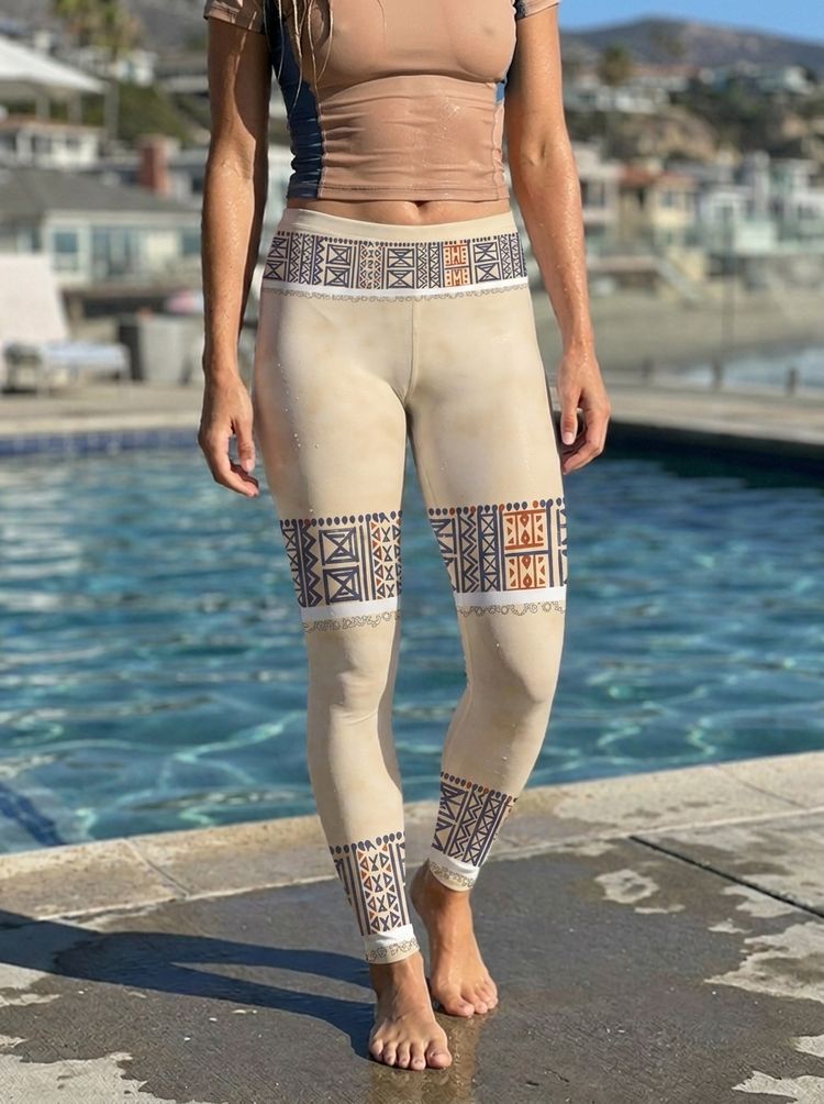 Women's Cream / Polynesian Multi Kapa Tapa Leggings