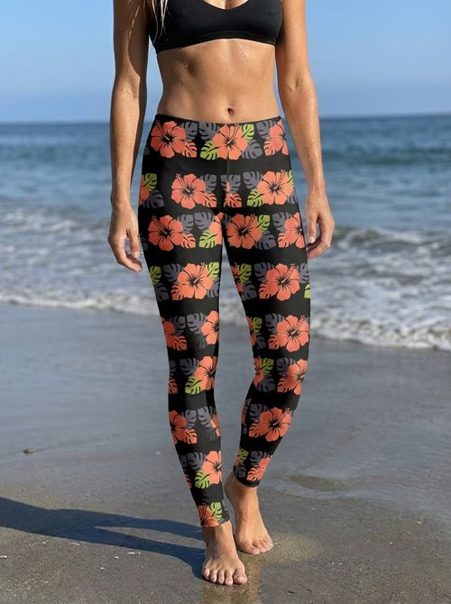 Neon Coral Bloom Pua Classic swim & gym classic leggings