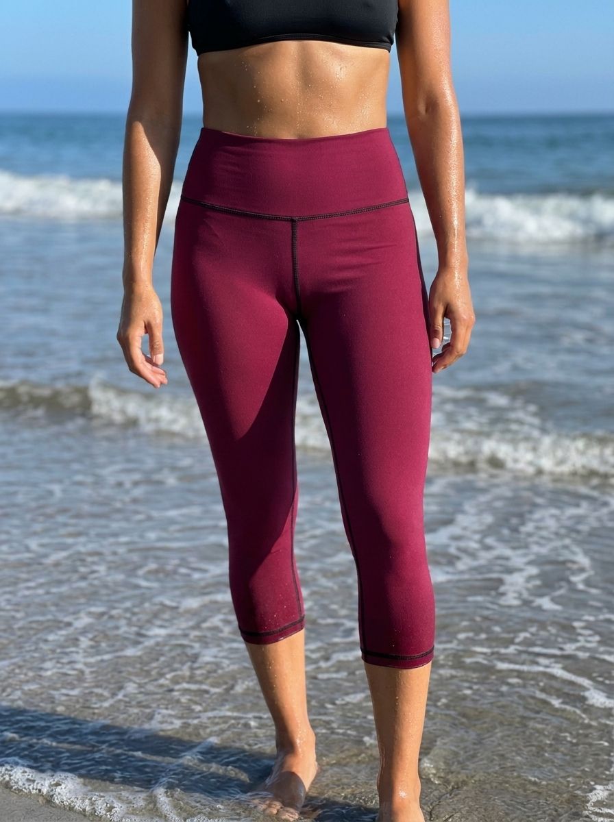 Burgundy Leggings Capri Yoga Leggings — Lolekai