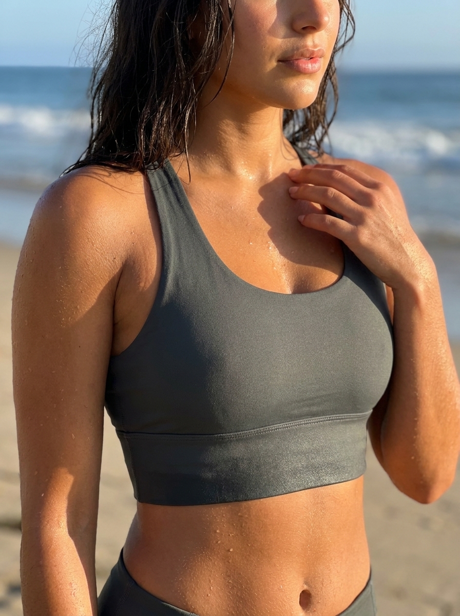 Longline Swim & Gym Bra in Charcoal