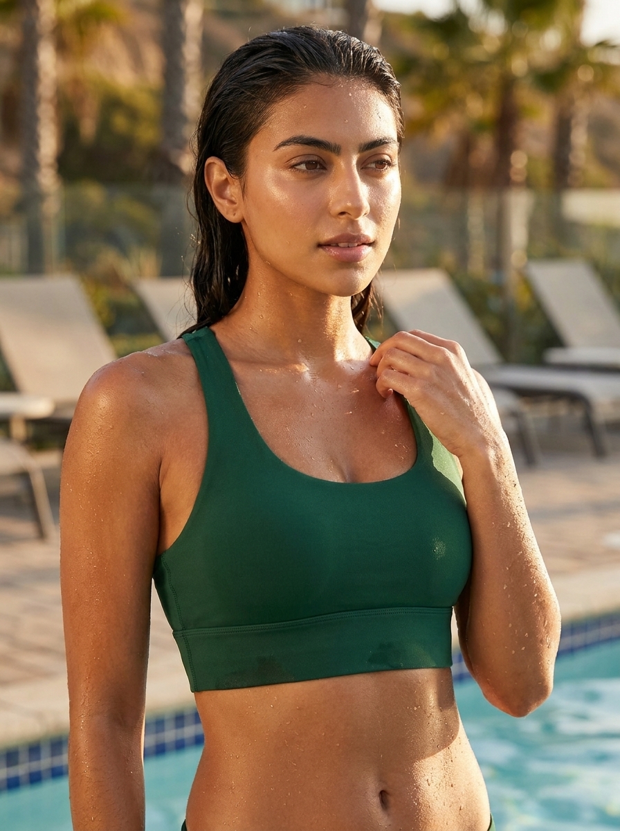 Longline Swim & Gym Bra in Evergreen