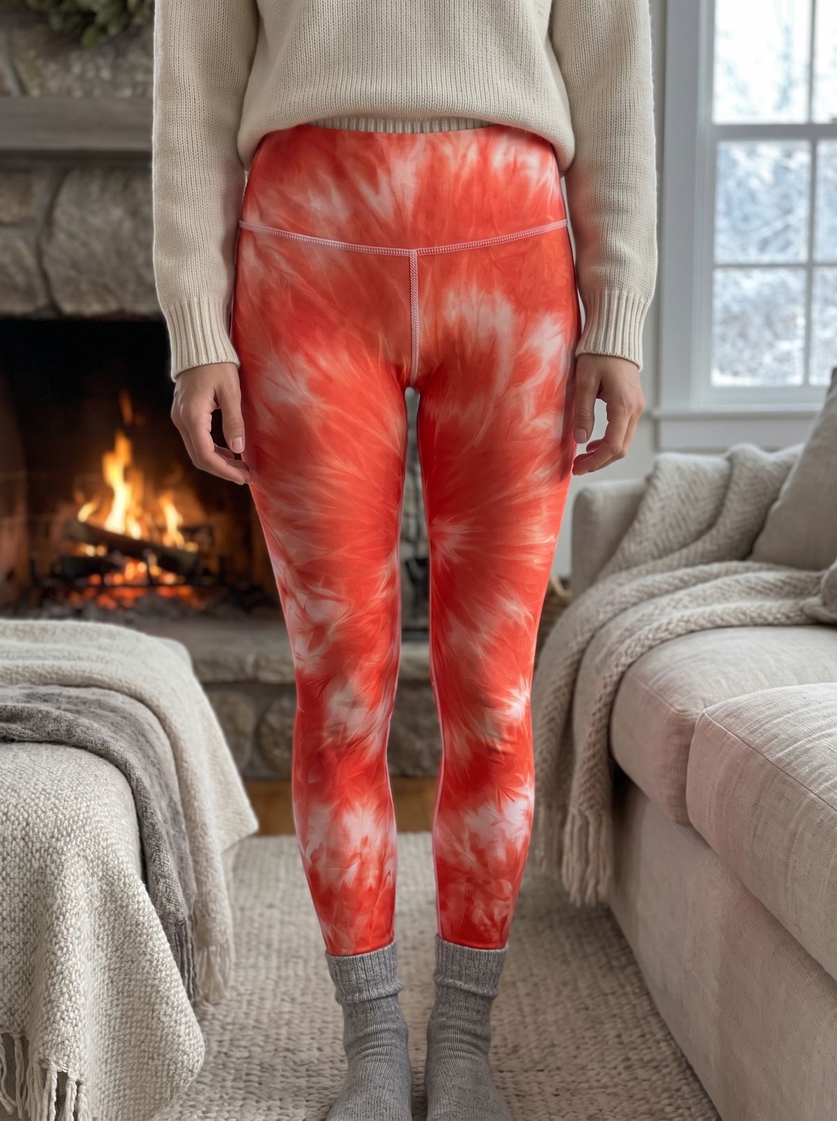 Neon Coral Glacier Base Layer High-Rise Leggings — Lolekai