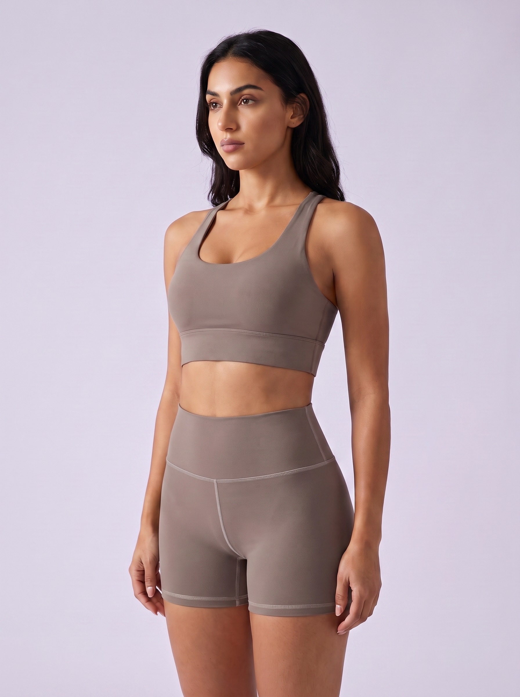 Longline Sports Bra in Taupe
