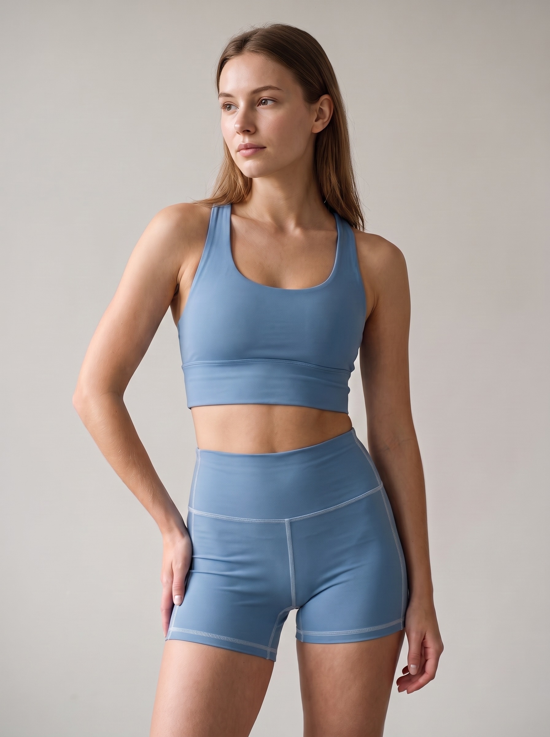 Longline Sports Bra in Wedgwood Blue