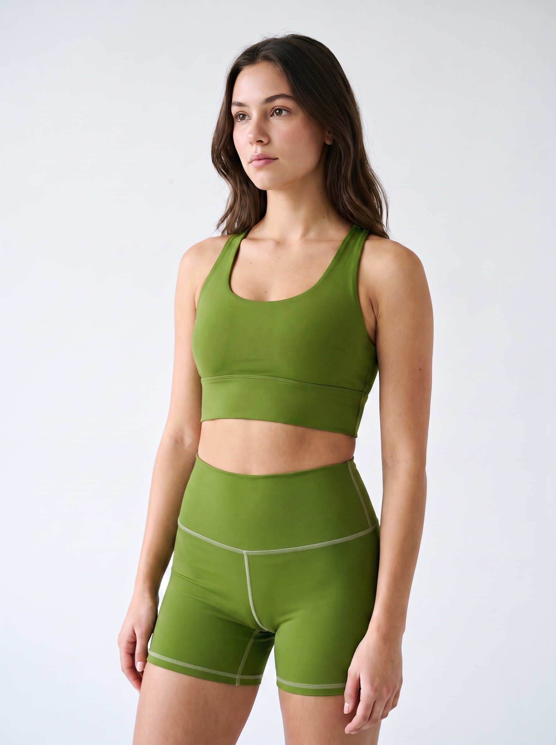 Longline Sports Bra in Avocado Green