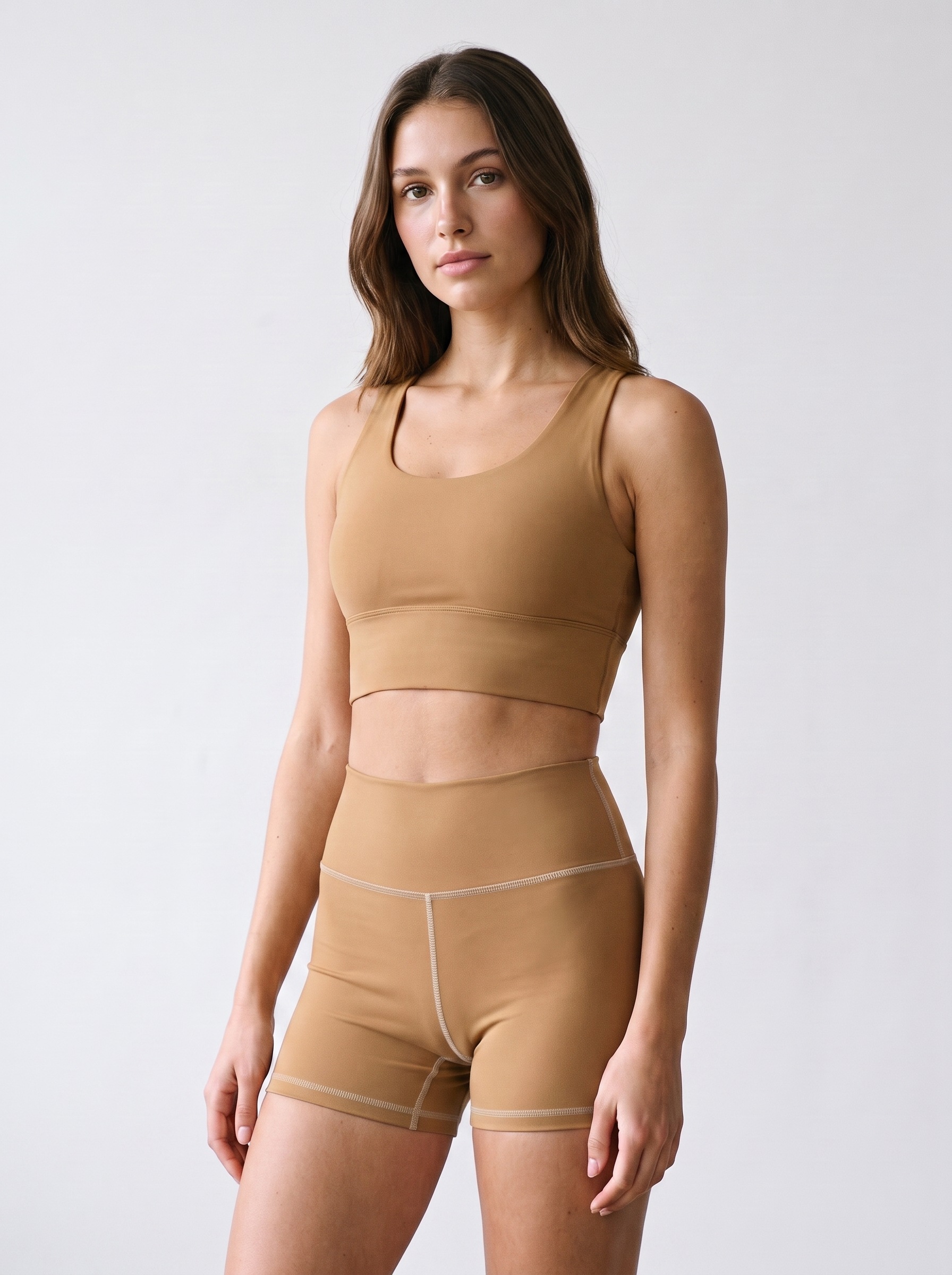 Longline Sports Bra in Camel