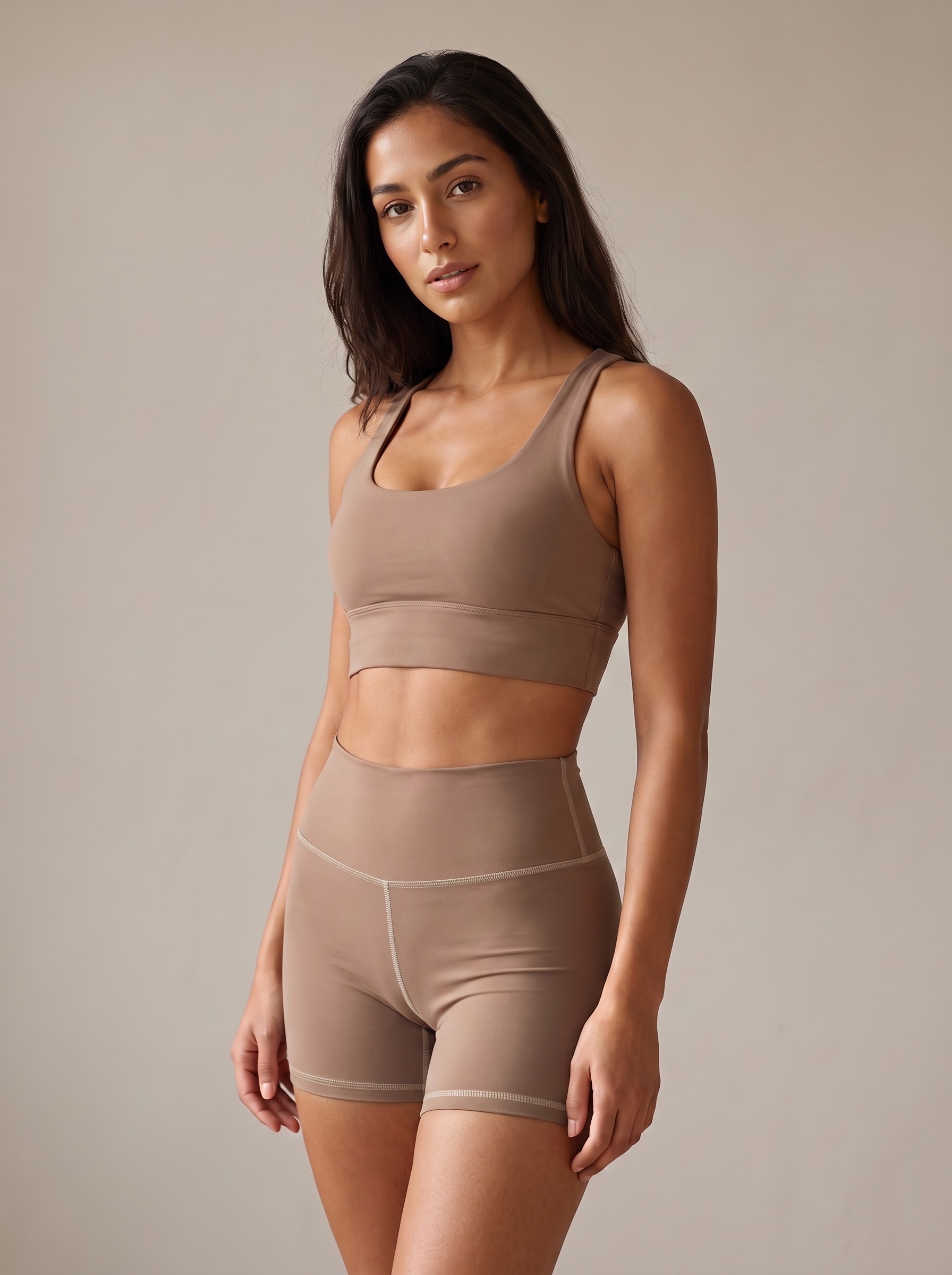 Longline Sports Bra in Cappuccino
