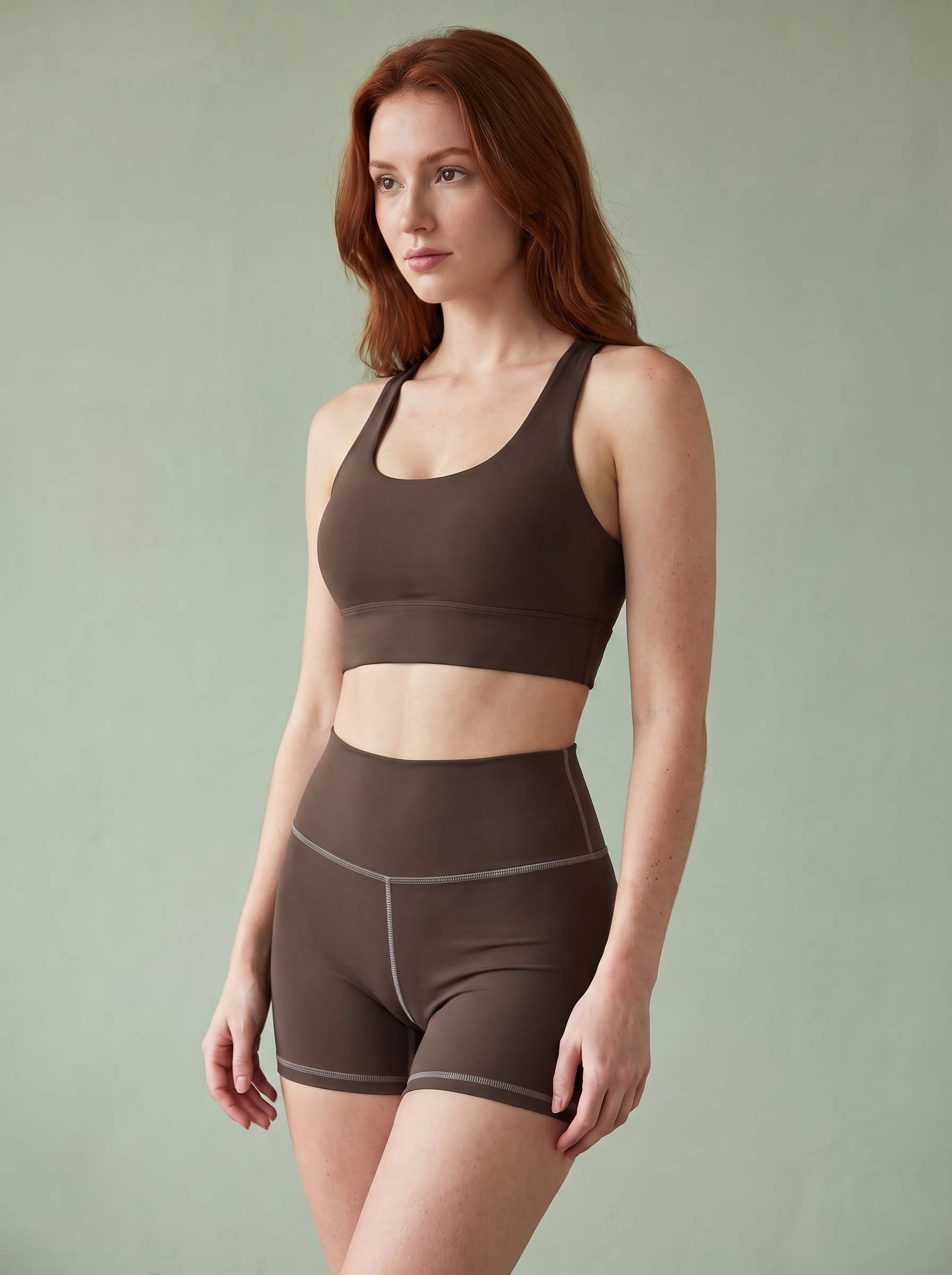 Longline Sports Bra in Coffee Bean