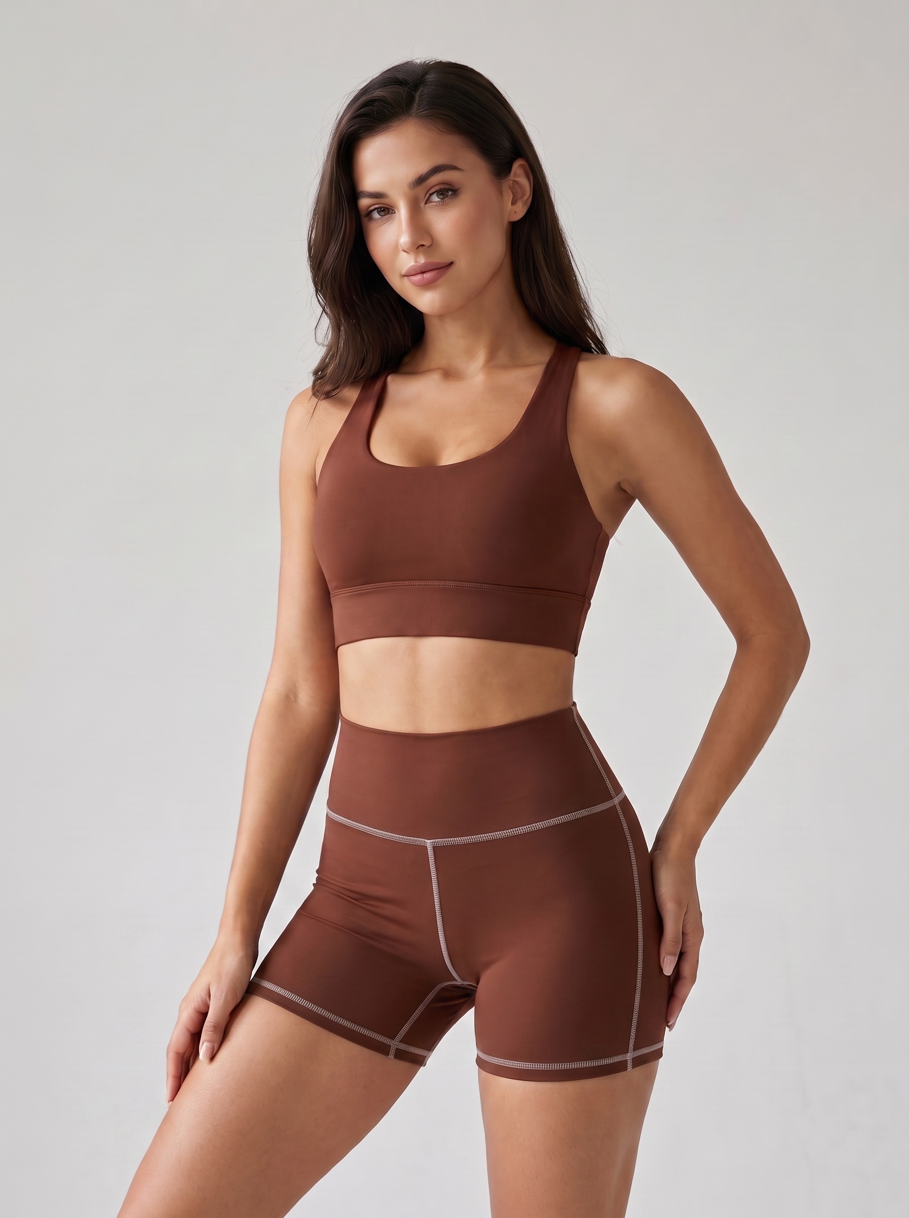 Longline Sports Bra in Mahogany