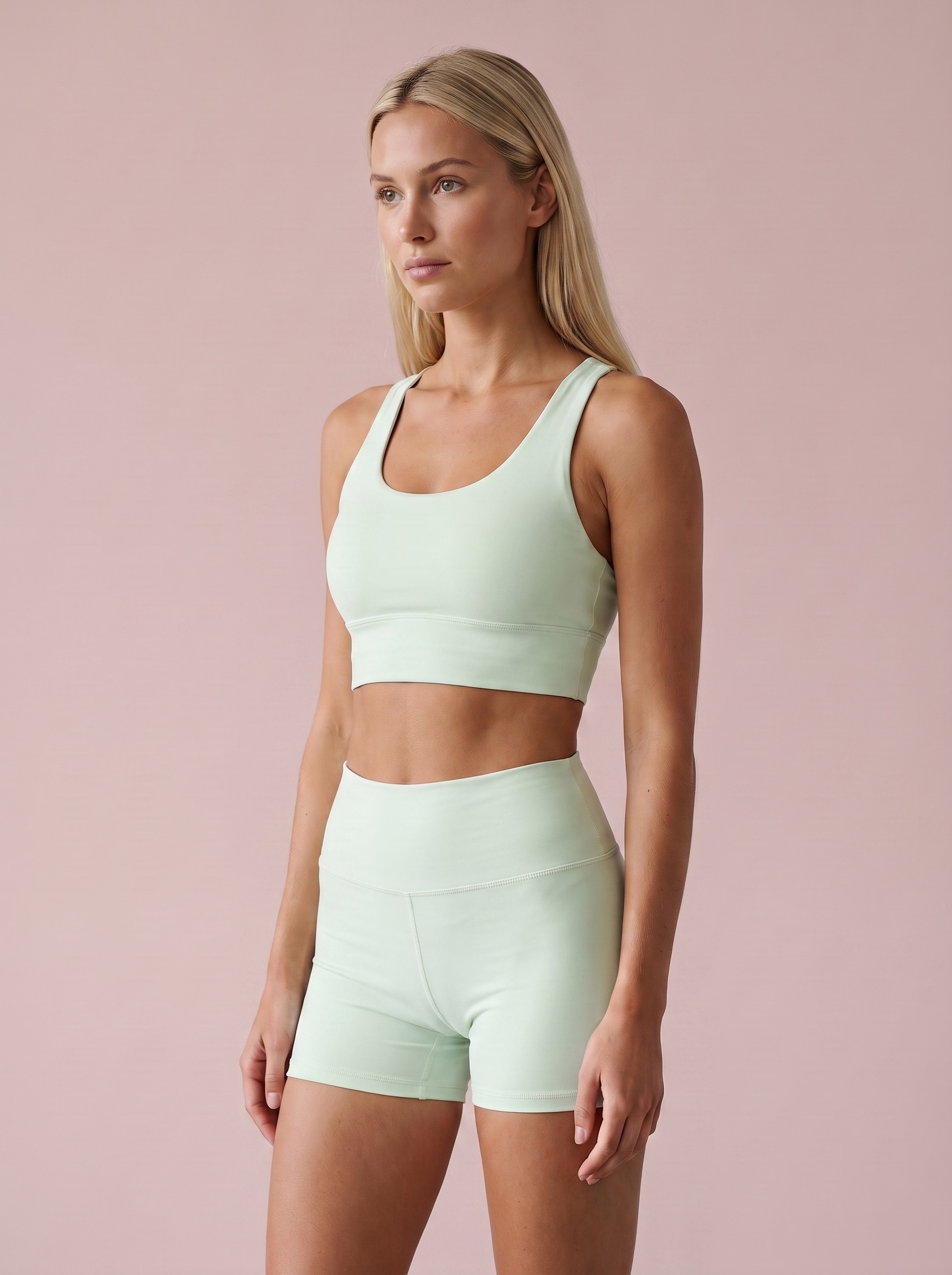 Longline Sports Bra in Mint Cream