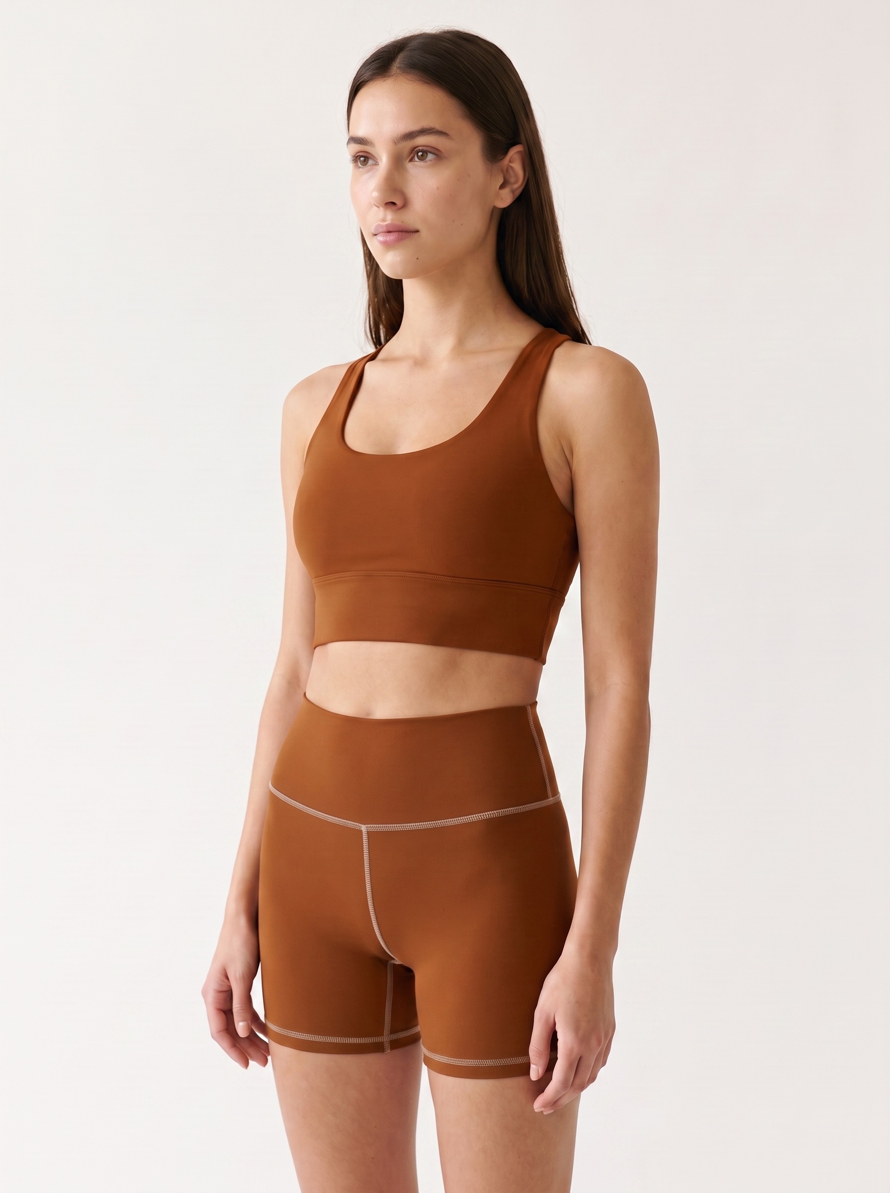 Longline Sports Bra in Saddle