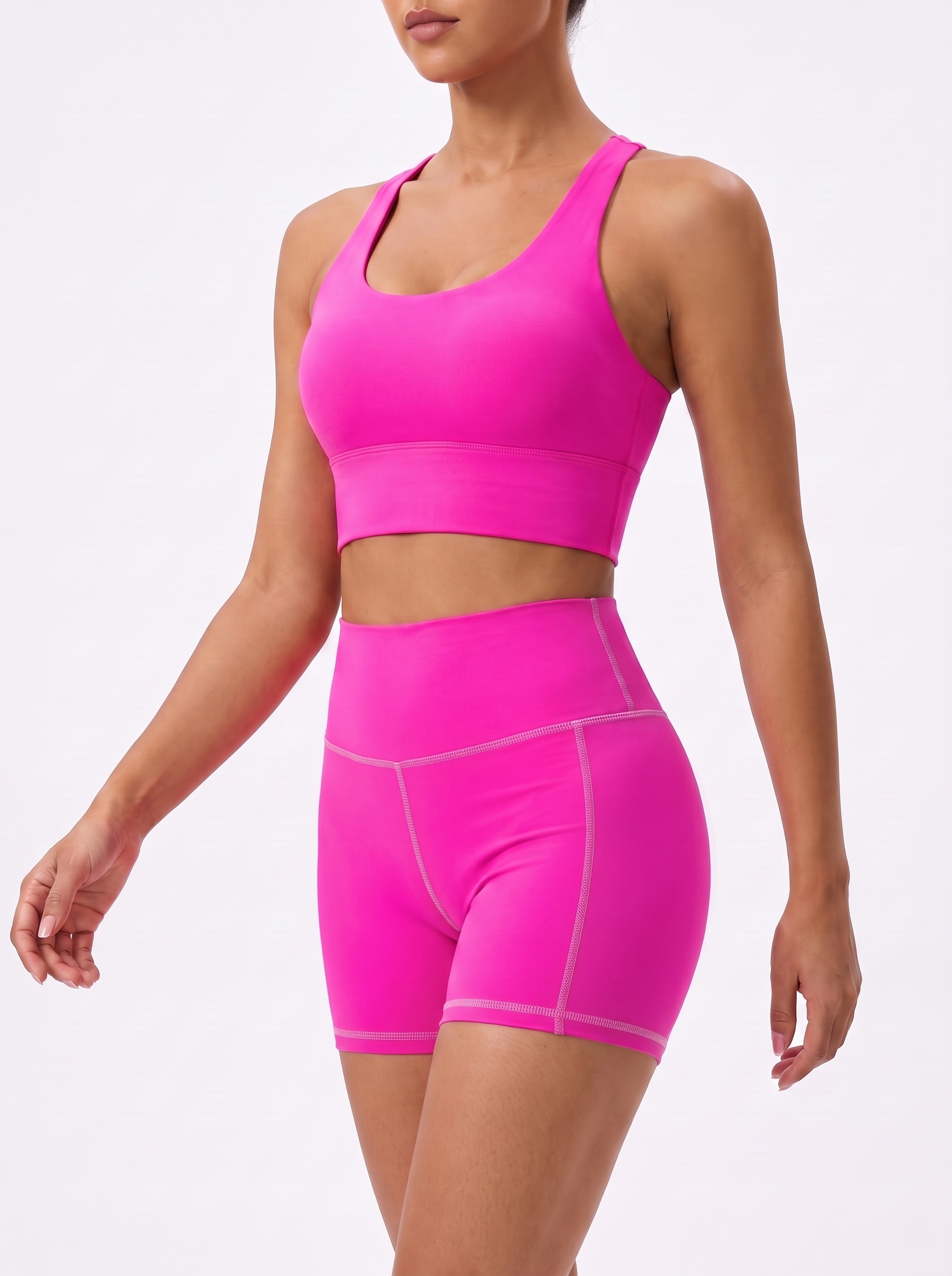 Longline Sports Bra in Shocking Pink