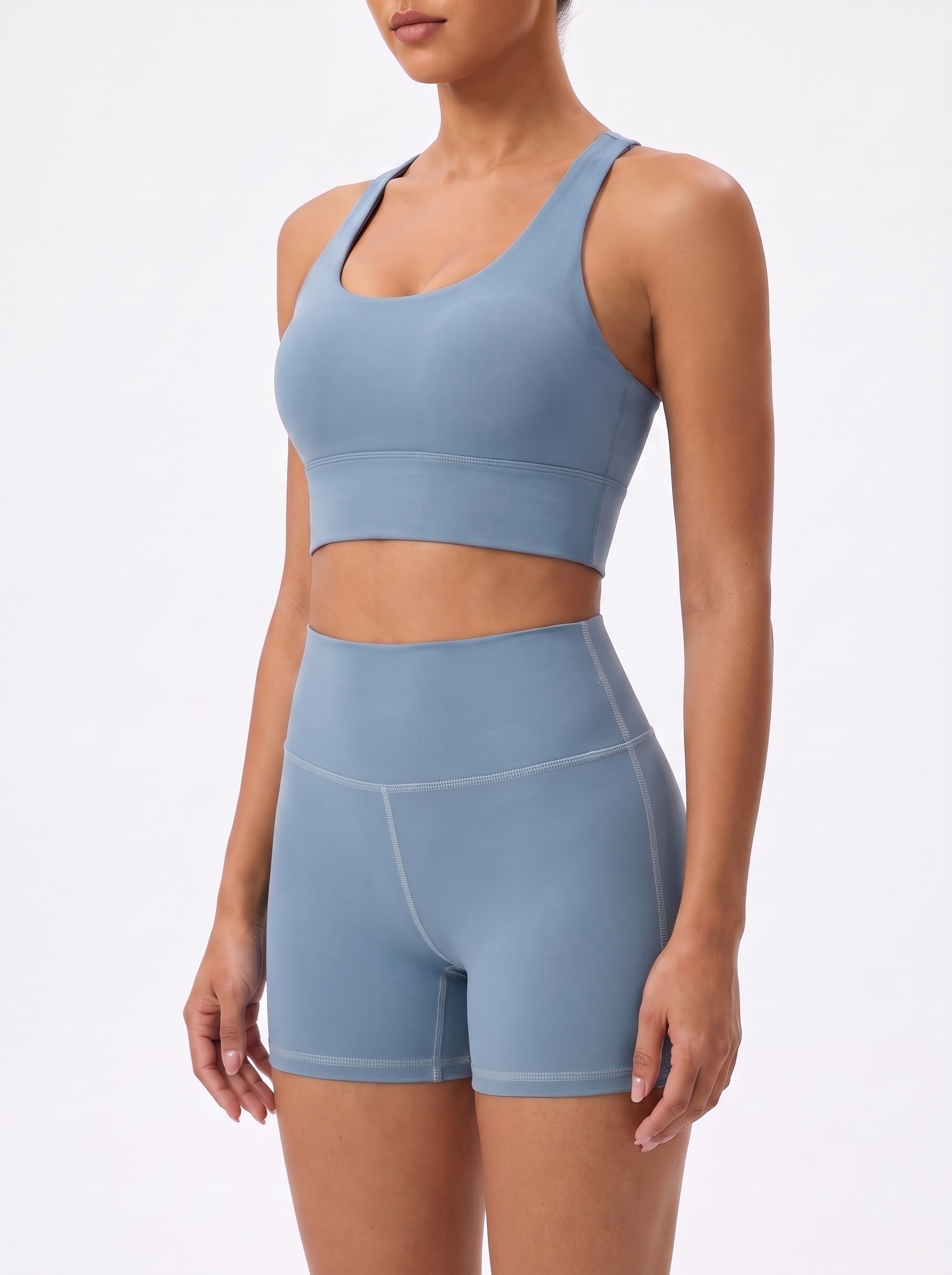 Longline Sports Bra in Stone Blue