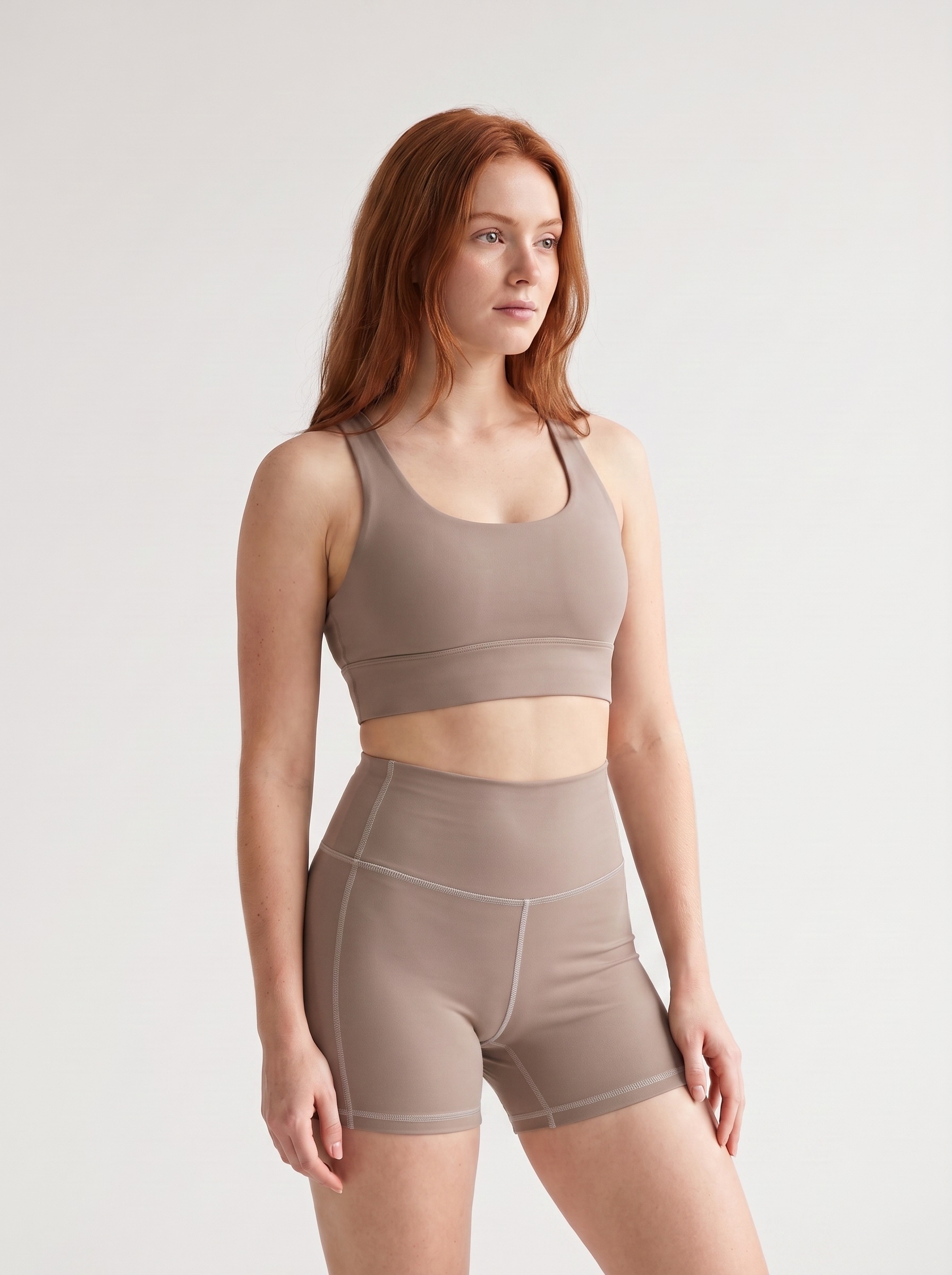 Longline Sports Bra in Warm Taupe